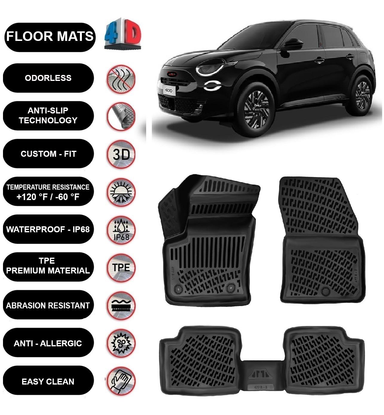 Tappetini Auto In Pelle Per Fiat 600 Hybrid 2023-2025 - 4 Pezzi, Impermeabili, Antiscivolo, Personalizzati - 12