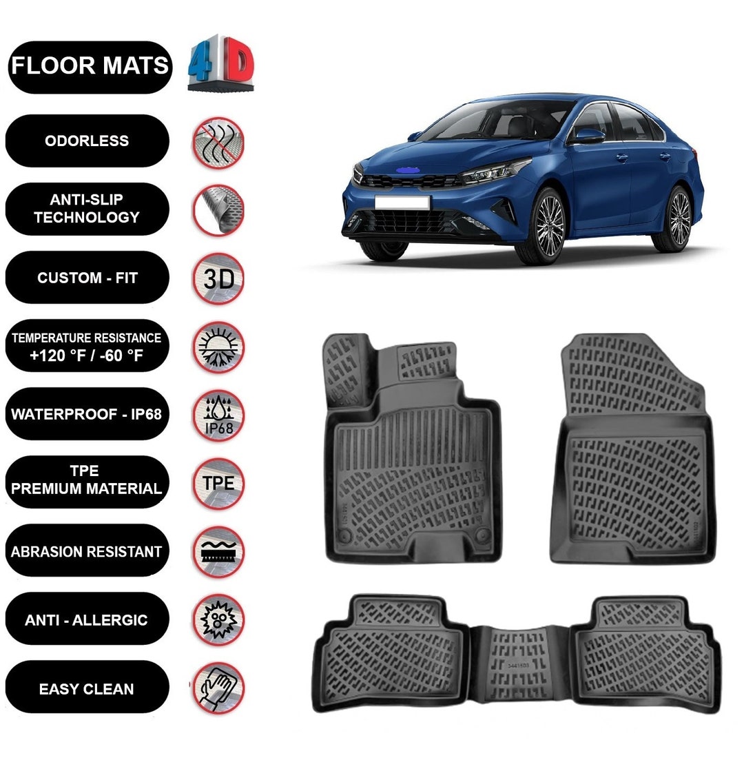 Floor Mats Liner Fits Kia Cerato 20222024 Waterproof 4D Molded Black 4pcs Etsy