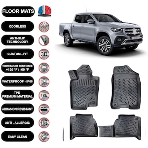 Floor Mats Liner Fits Mercedes-Benz X-Class (2017-2023) Waterproof 4D Molded Black 4Pcs