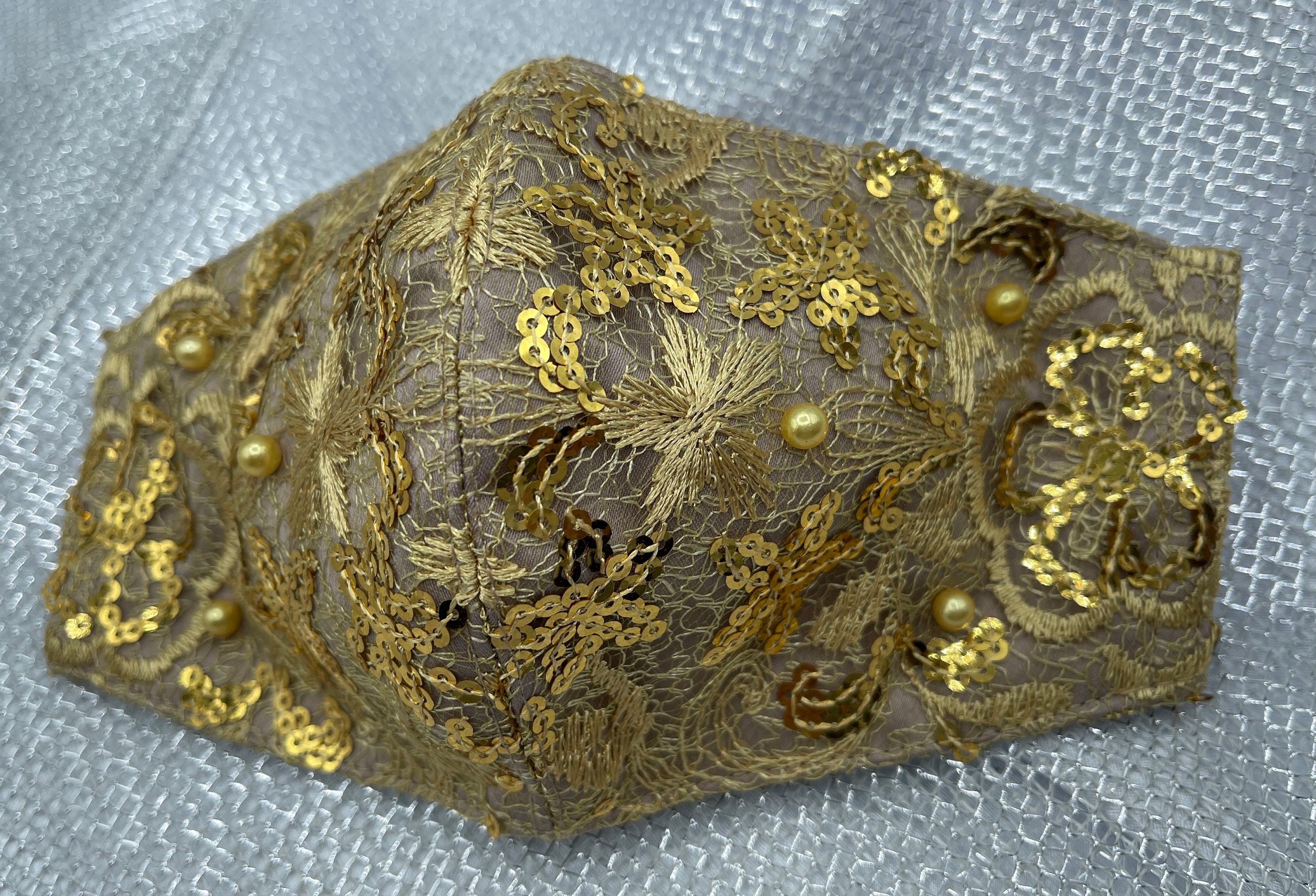 Face Mask Golden Sequins Brocade Pearl King Series With Etsy