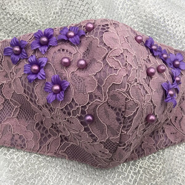 Face Mask - Elegant Dusty Purple Brocade - King Series - Washable - With Filter Pocket