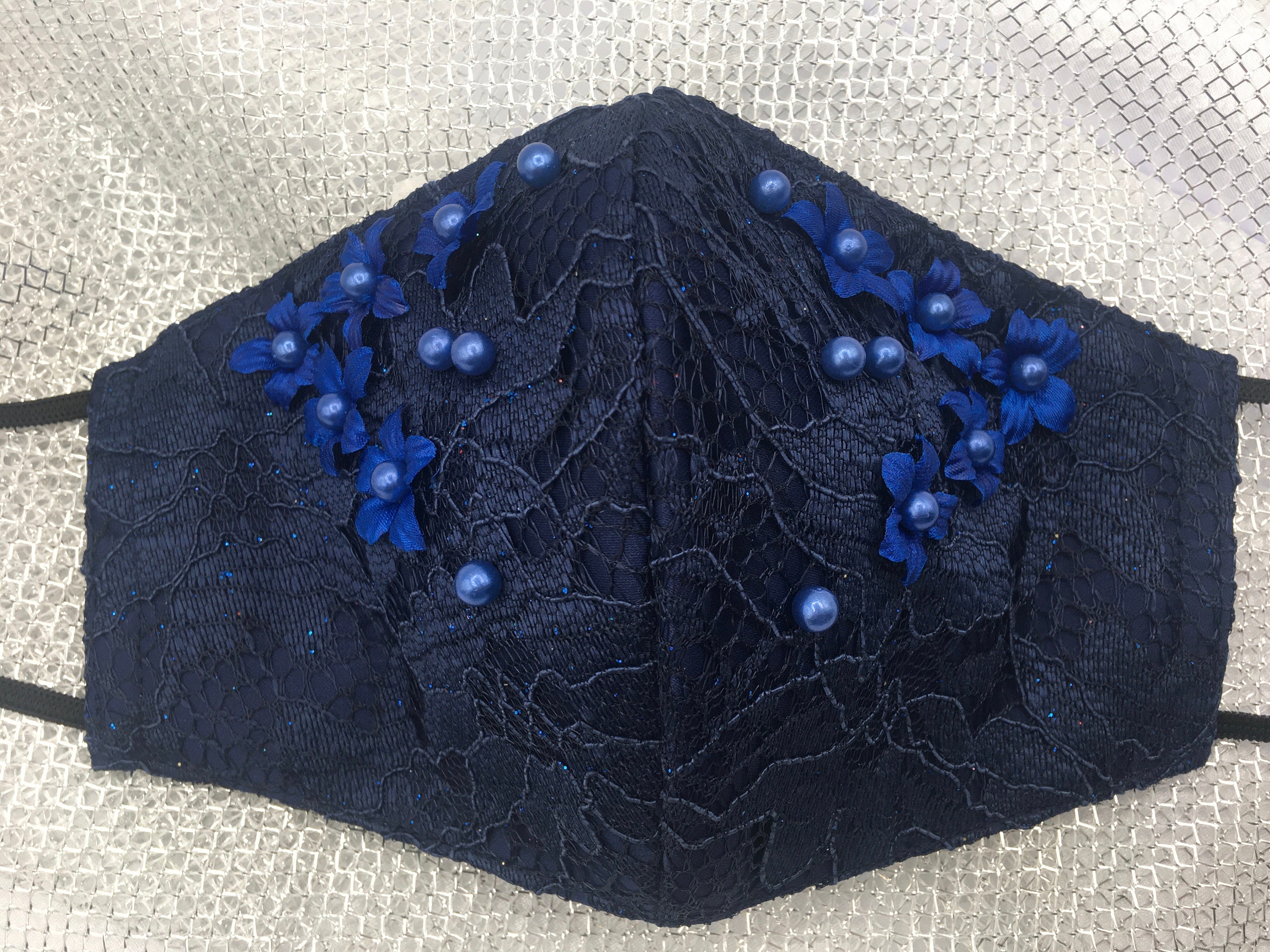 Face Mask - Elegant Rich Dark Blue Embroidered Mask - King Series ...