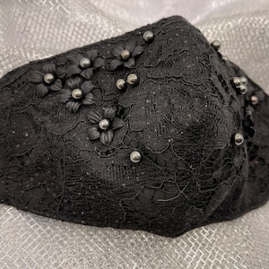 Face Mask - Elegant Shinny Black Brocade mask - King Series - with filter pocket - washable