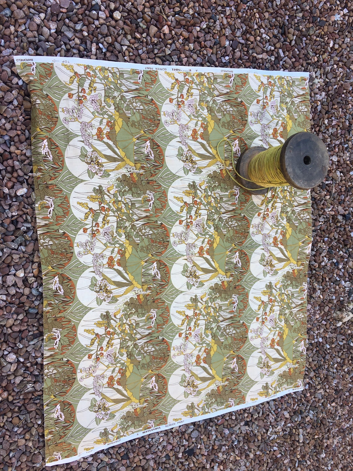 Vintage cotton fabric screen print stamped Bardfield moygashel Etsy