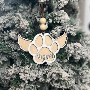 Ornement commémoratif de chien personnalisé avec empreinte de patte avec des ailes d'ange, cadeau commémoratif de chien, mémoire d'ornement de Noël de