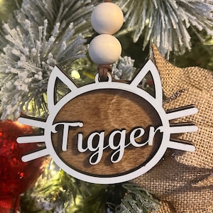 Cat Christmas ornament, personalized cat ornament, custom pet ornament, Cat stocking tag Christmas ornament, gift for cat lover, gift tag