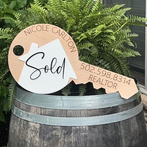 Sold by Key Sign, Closing Day Social Media Photo Prop, Realtor Sold Sign, Wooden Realtor Key, Closing Gift for Realtors, Acrylic Sold Sign