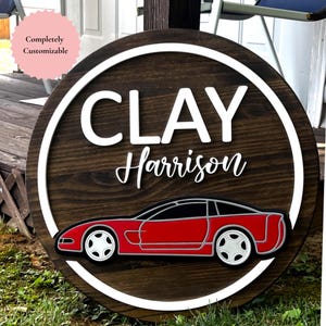 Custom Car Name Sign For Boy Nursery Wall Art For Garage Sign Race Car Themed Wood 3D Sign