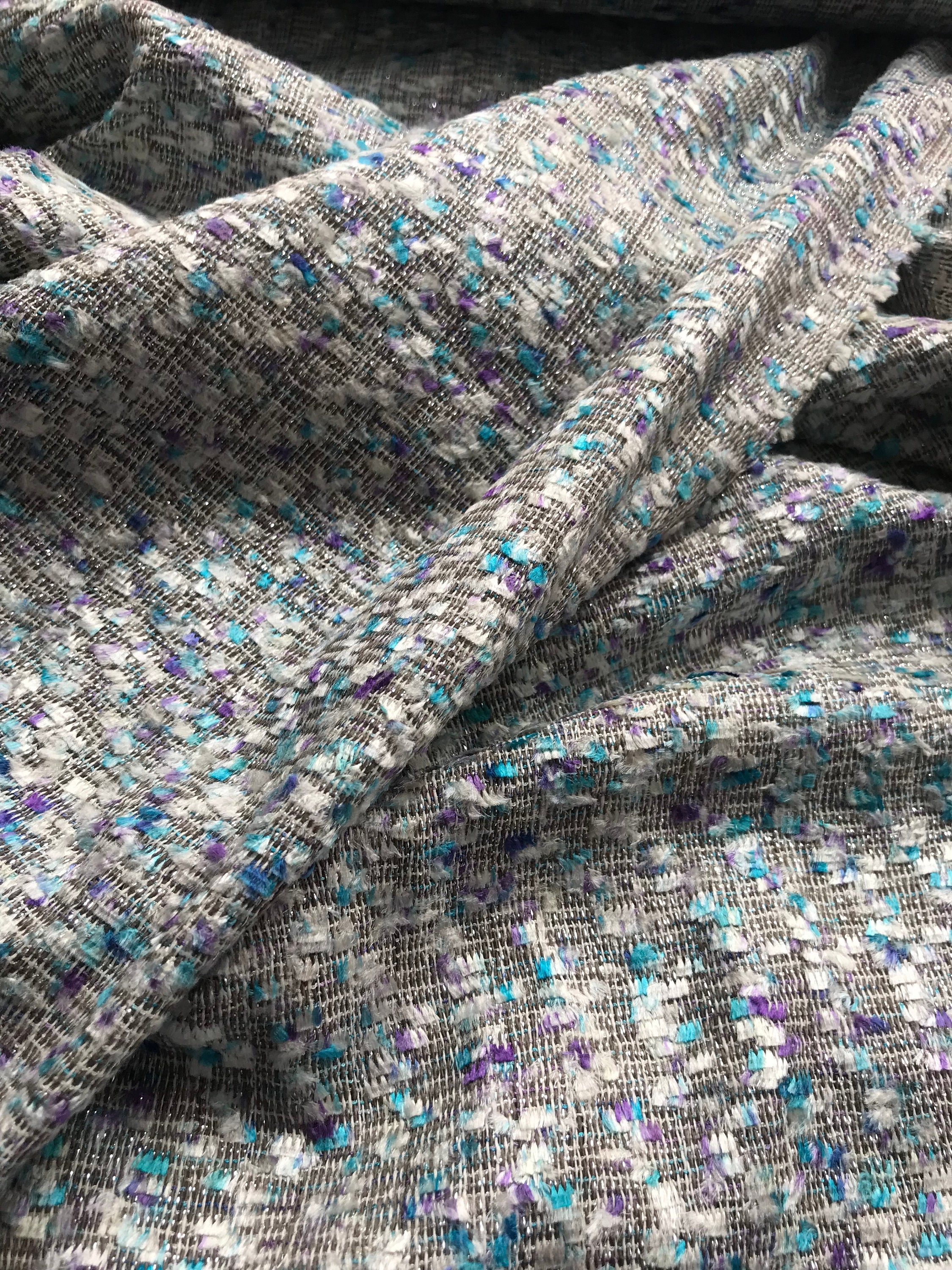 Tweed boucle viscous fabric multicolor for Chanel style | Etsy