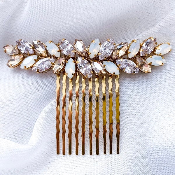 Gold Opal Bridal hair comb, Champagne Opal Crystal headpiece, Wedding crystal hair comb, bridal crystal hair accessory
