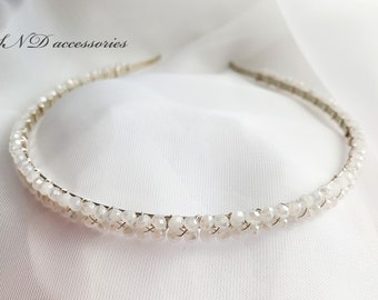 White headband,  Bridal crystal headband, Prom Crystal headpiece, Wedding white hair crown, Bridesmaids  hair accessory