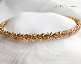 Gold hair tiara, Champagne color headband, Crystal bridal headpiece, Wedding hair crown, Bridesmaids Gold hair accessory, Prom headpiece