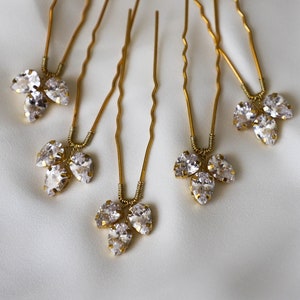 Bridal Crystal hair pins set of 5, Wedding zircon gold hair pins, Wedding gold crystal headpiece, Crystal hair accessories, Gold hair pins