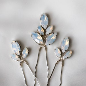 Crystal hair pins set of 3, Opal silver hair pins, Wedding silver crystal headpiece, Crystal hair accessories, bridal hair pins