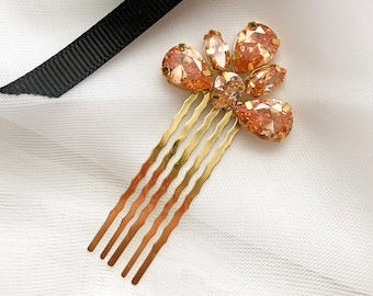 Gold Crystal Barrette, Champagne Color Hair Comb, Bridal  display picture 3