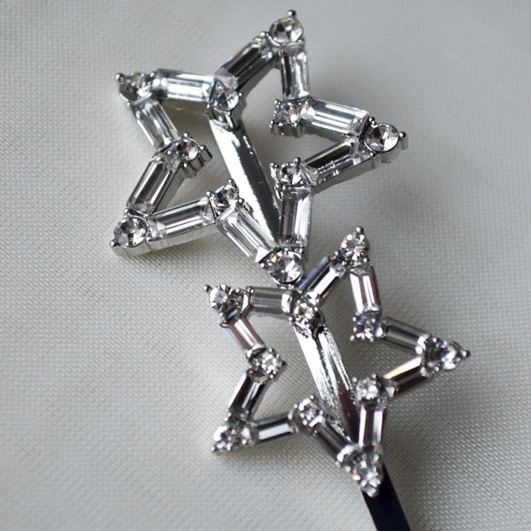 Star Silver Bobby pin, Star barrette, Fashion Women Girl clip, Silver  Stars Crystal headpiece, Crystal hair accessories