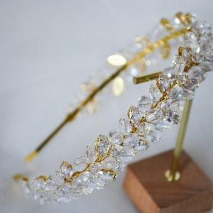 Gold clear crystal headband, Zircon bridal headband, Wedding Gold Crystal headpiece, Crystal hair crown, Prom headband, Crystal headpiece