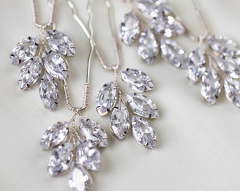 Crystal hair pins set of 5, Zircon silver hair pins, Wedding silver crystal headpiece, Crystal hair accessories, bridal hair pins