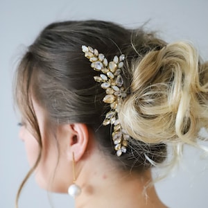 Gold Opal Bridal hair comb, Champagne Opal Crystal headpiece, Wedding zircon crystal hair comb, Opal color bridal crystal hair accessory