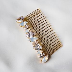 Gold Opal Bridal hair comb, Zircon Opal Crystal headpiece, Wedding crystal hair comb, bridal crystal hair accessory