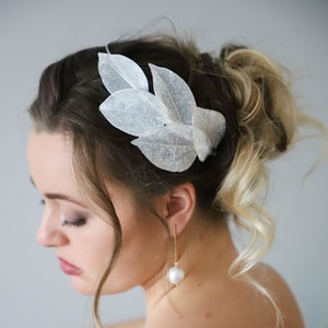 Bridal silver headpiece, Leaves wedding headband, Floral silver headpiece, Wedding hair crown, Floral design image 1