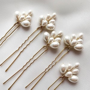 SNDaccessoriesINC Bridal Ivory Pearl Hair Pins Set of 5, Pearl Wedding Gold Headpiece, Bridal Pearl Hair Accessories, Floral Design, Gold Hair Pins