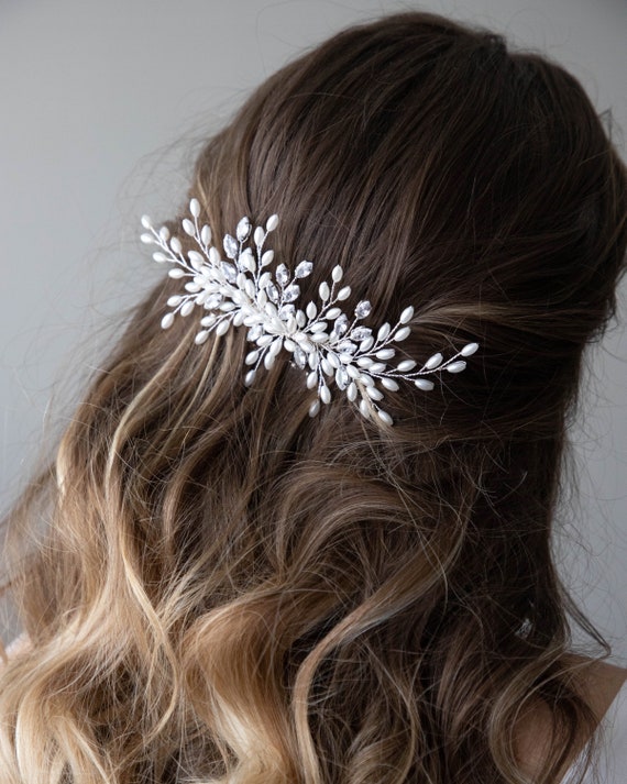 Bridal Pearl Hair Comb, Wedding Pearl Crystal Headpiece 