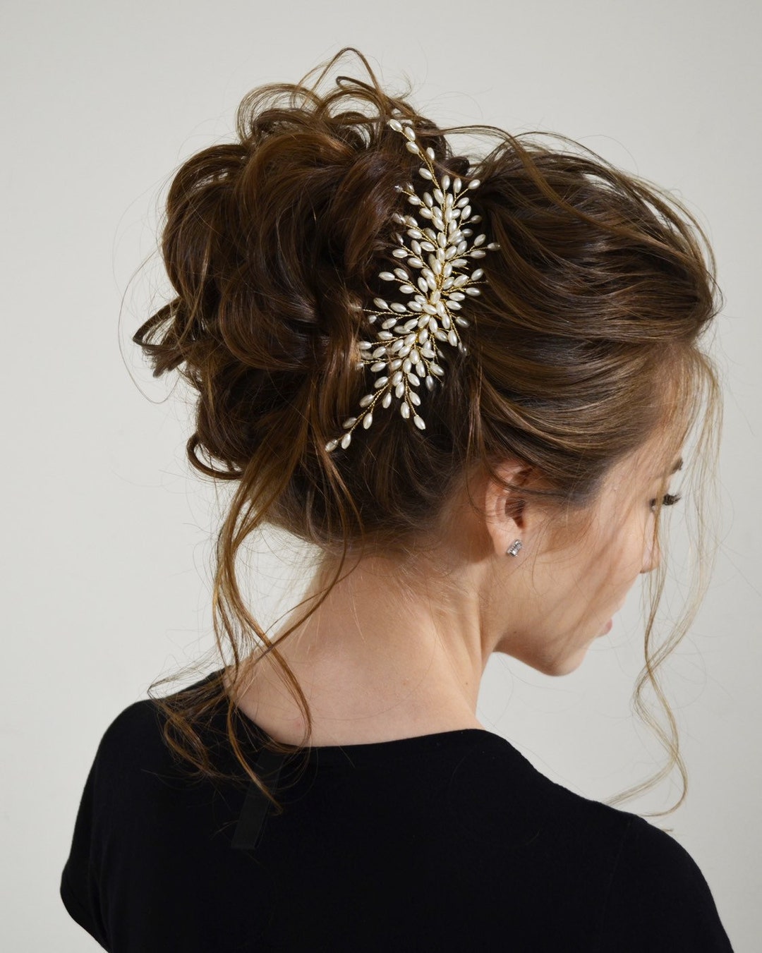 Bridal Pearl Hair Comb Wedding Pearl Headpiece White Silver Headpiece