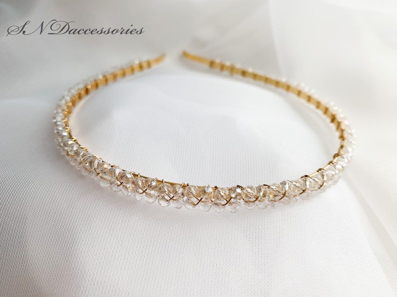 Gold Clear hair tiara Bridal shower headband Girls Crystal headpiece Bridesmaids headpiece Wedding hair crown Crystal bridal headband
