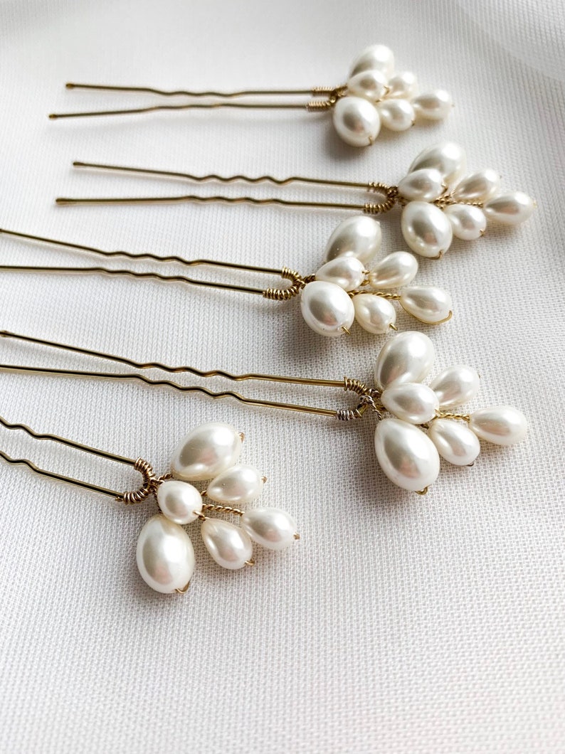 Pearl hair pins Bridal ivory hair pins Wedding gold Etsy