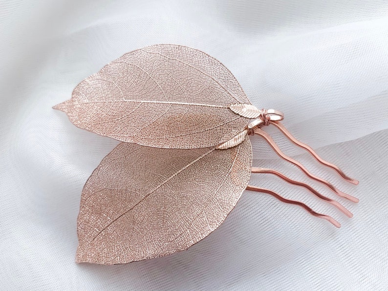 bridesmaids jewelry Wedding leaves hair comb,Rose gold headpiece Floral rose gold hair accessories Bridal rose gold floral hair comb