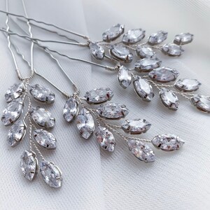 Bridal crystal hair pins, Crystal wedding hair pins, Wedding crystal headpiece, Crystal silver hair accessories, Floral design