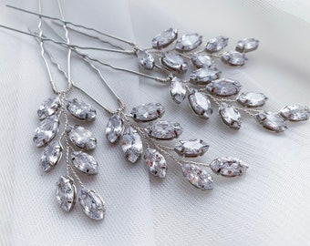 Bridal crystal hair pins, Crystal wedding hair pins, Wedding crystal headpiece, Crystal silver hair accessories, Floral design