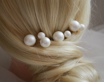 Pearl hair pins set of 7, Bridal white bobby hair pins, Wedding pearl headpiece, Pearls hair accessories, silver hair pins