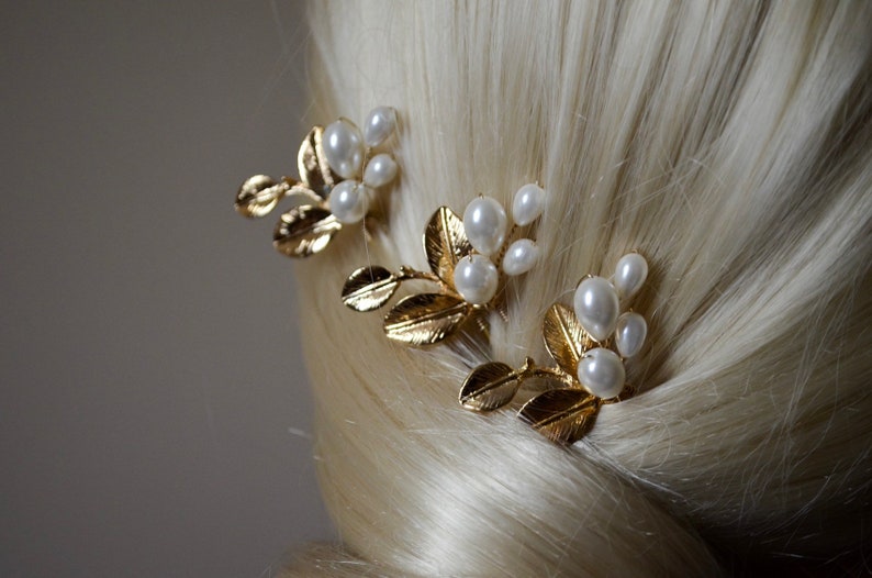 Pearl Hair Pins Set of 3 Bridal Gold Hair Pins Wedding Gold Etsy