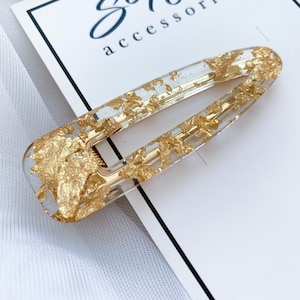 Gold hair clips,  Gold decorated barrette, Fashion Women Girl clips, Prom headpiece, Gold hair accessories, bridesmaids headpiece, acrylic