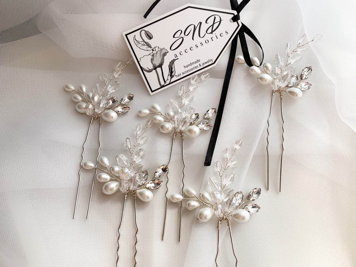 Pearls hair pins Bridal white hair pins Wedding silver Etsy