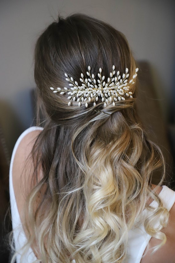 Pearl Hair Comb, Wedding Ivory Color Pearl Headpiece, Bridal  display picture 1