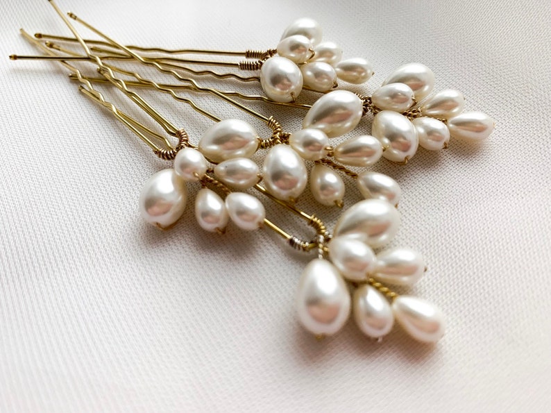 Pearl hair pins Bridal ivory hair pins Wedding gold Etsy