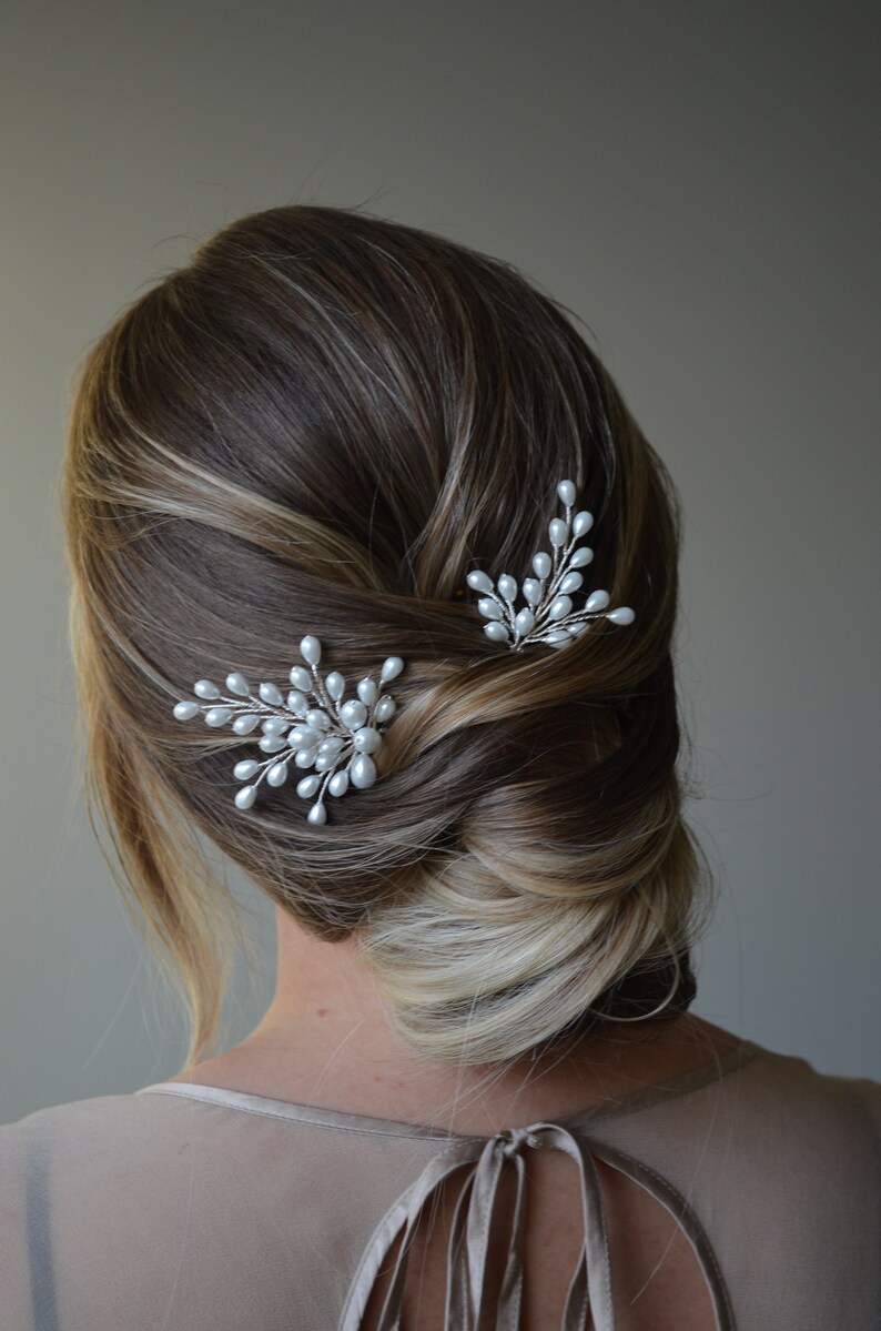 Pearl Hair Pins Set of 2 Bridal White Hair Pins Wedding Etsy