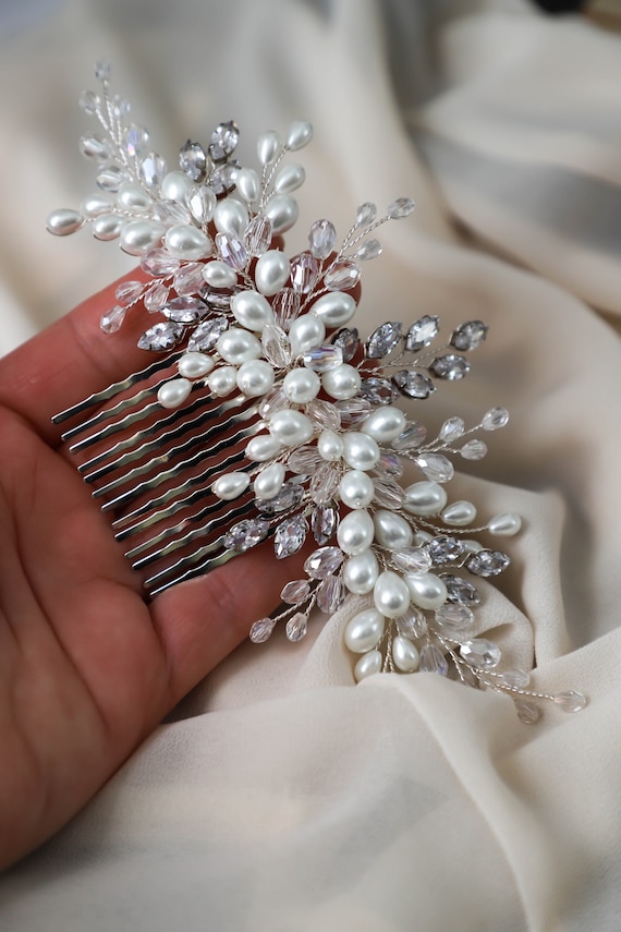 Silver/Crystal/Pearls Hair Accessory Amazon.com : Casdre Pearl Bridal Hair Pins Crystal Bride  main image 4