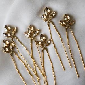 Gold Crystal hair pins set of 6, Bridal gold hair pins, Wedding gold crystal headpiece, Crystal hair accessories, Gold hair pins image 7