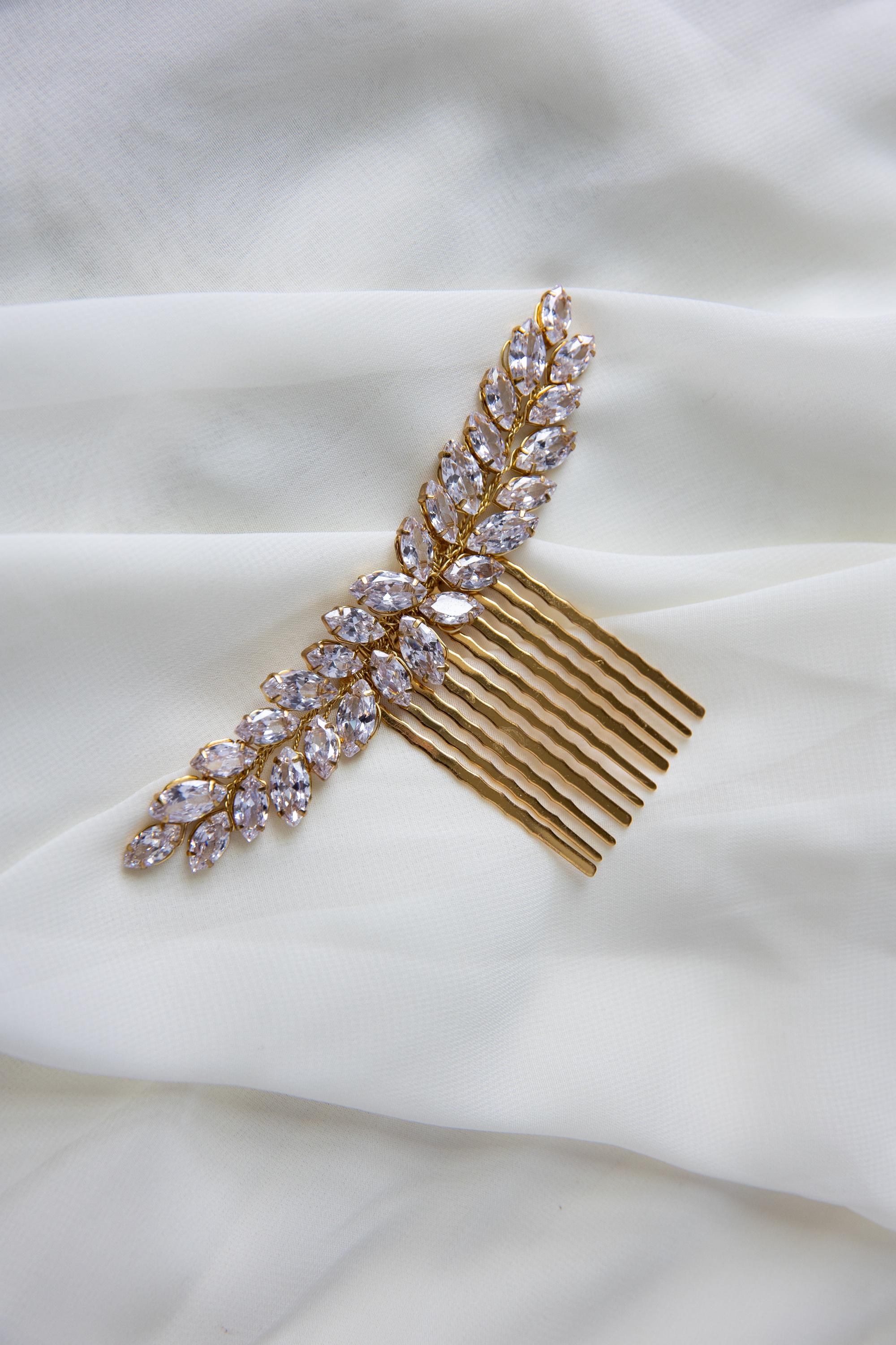 Bridal Crystal Hair Comb, Wedding gold headpiece, Zircon hair accessories