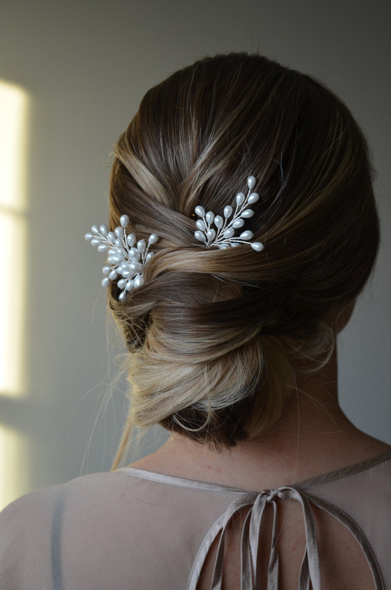 Pearl Hair Pins Set of 2 Bridal White Hair Pins Wedding Etsy