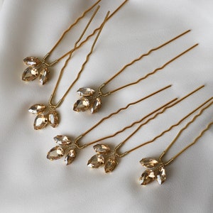 Gold Crystal hair pins set of 6, Bridal gold hair pins, Wedding gold crystal headpiece, Crystal hair accessories, Gold hair pins image 5