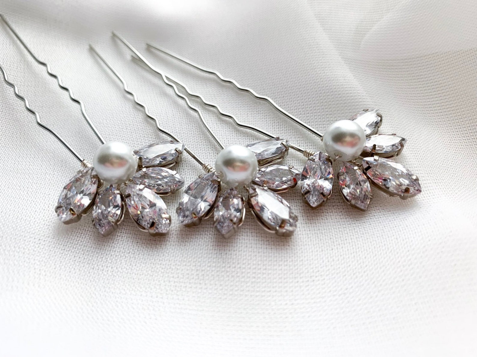 Bridal Hair Pins, Crystal Pearl Hair Pins, Wedding Silver Headpiece ...