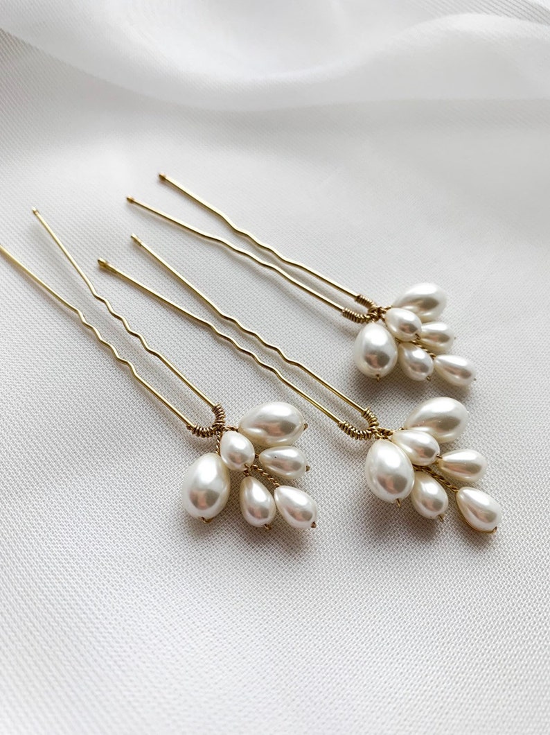Pearl hair pins Bridal ivory hair pins Wedding gold Etsy