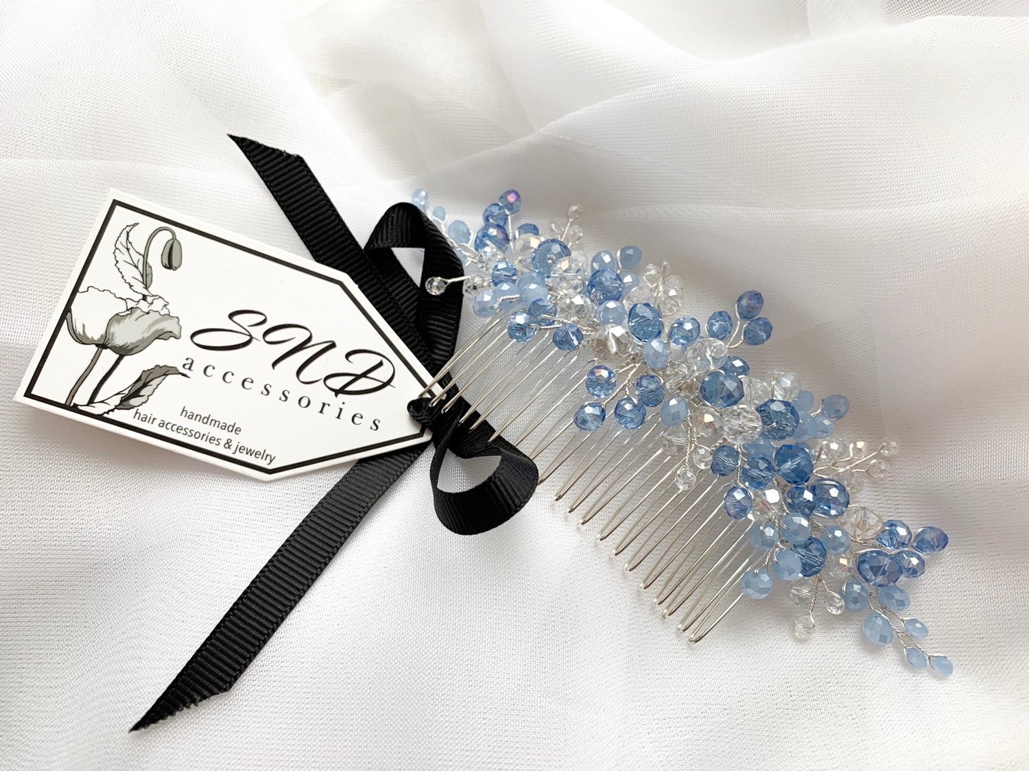 Blue Crystal Hair Comb, Light Blue Bridal Headpiece, Baby Shower Hair ...