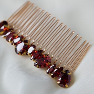 Red crystal hair comb, Zircon headpiece, Wedding crystal hair comb, Red hair accessory