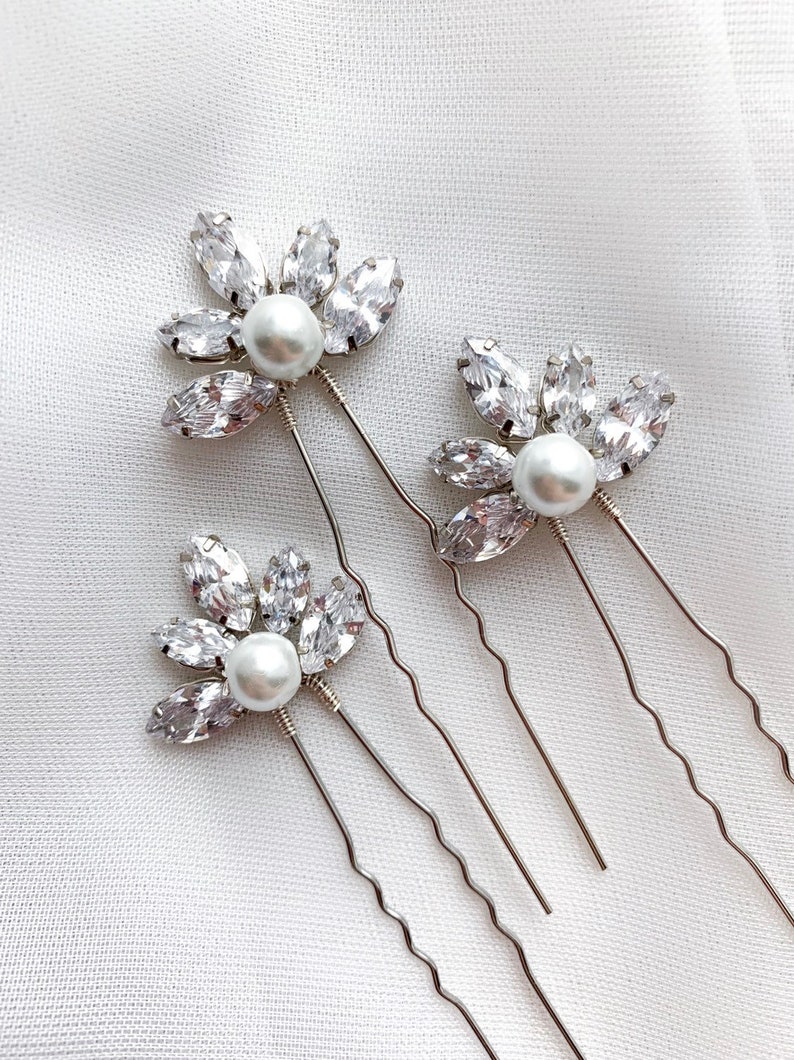 Bridal Hair Pins Crystal Pearl Hair Pins Wedding Silver Etsy